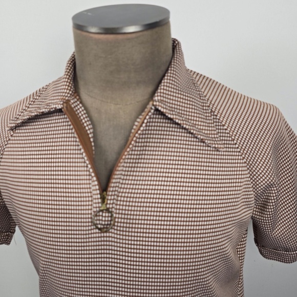 Vintage Late 60’s- 70’s David Langman Dagger Collar Gingham Groovy Shirt Mens M - Picture 1 of 8
